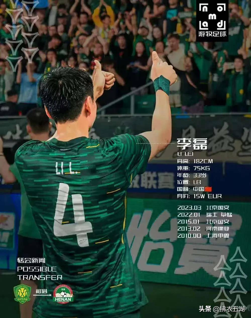 关于曝国安球员李磊确定将离队大概率租借加盟河南的信息