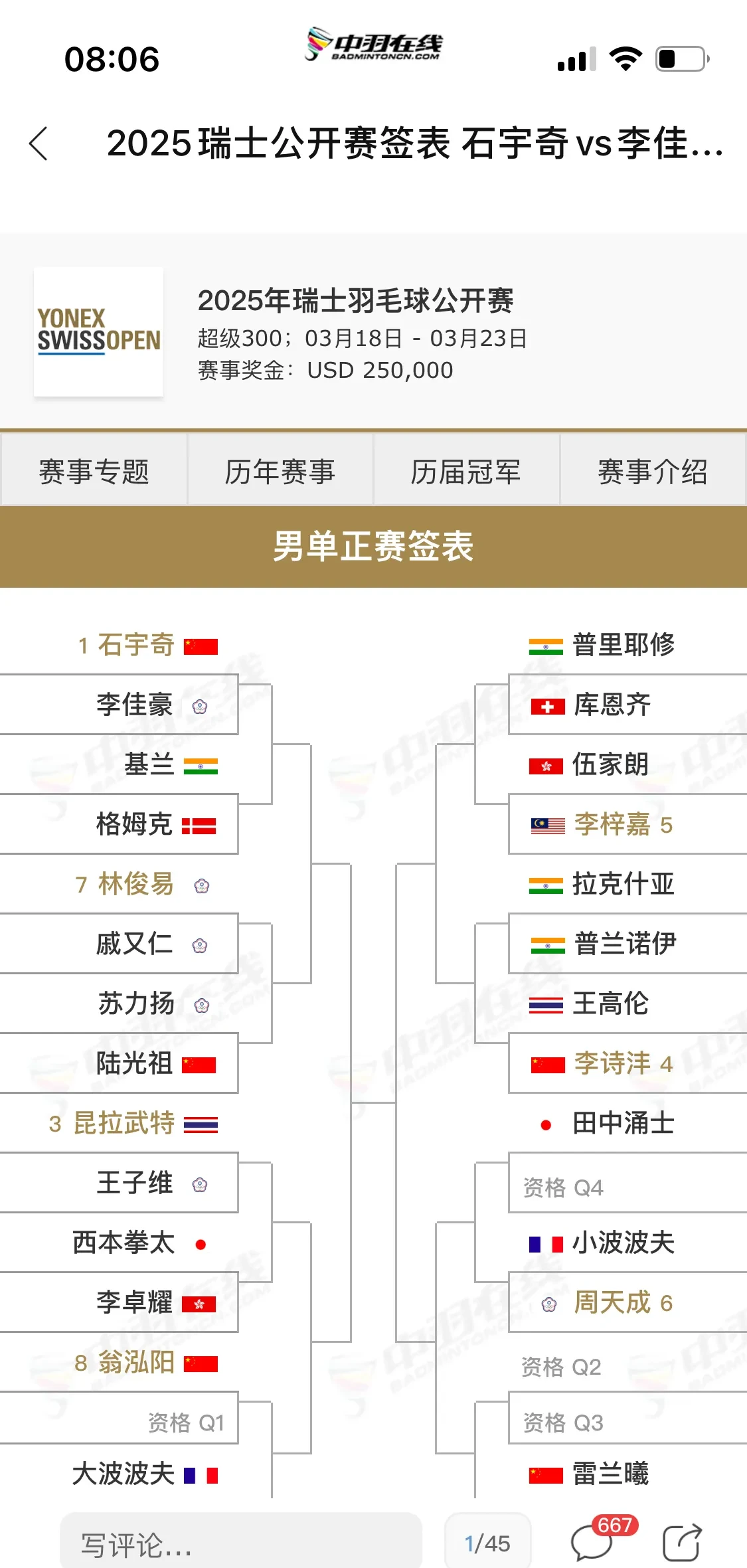 羽毛球飘逸卓尔不群，夺魁榜首